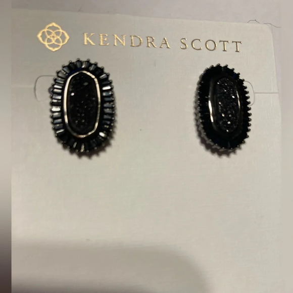 KENDRA SCOTT Ellie Black Drusy Druzy Baguette Crystal Earrings Gunmetal NEW NWT - Picture 1 of 7